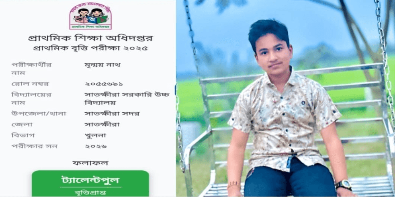 সাতক্ষীরায় প্রাথমিক বৃত্তি পরীক্ষায় ট্যালেন্টপুলে সুজিত নাথের ছেলে মৃন্ময়