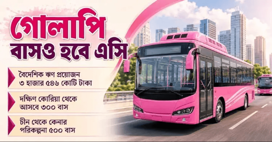 গোলাপি বাসের পরিসর বাড়াতে ৩,৫৪৬ কোটি টাকার বৈদেশিক ঋণ খুঁজছে সরকার